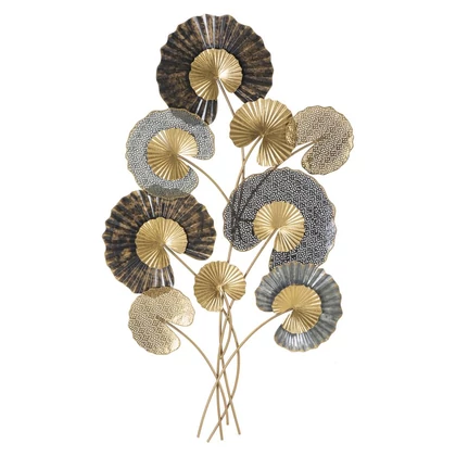 Lotus leveles fali dekoráció arany/fekete -c- 63,5x4x109,5 cm