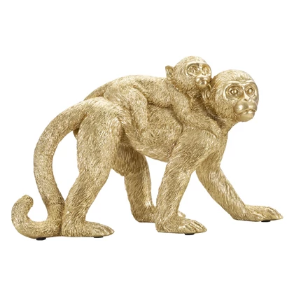 Majom anyuka kicsijével figura arany 29,5x11,5x18,5 cm