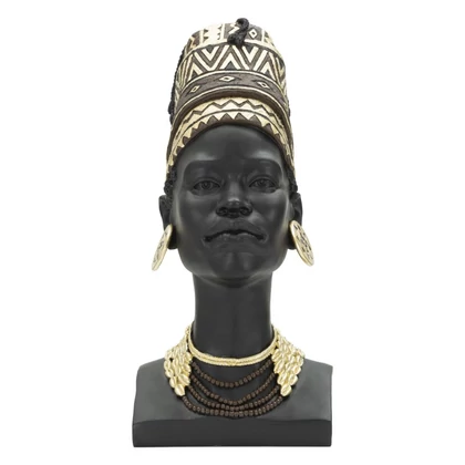Massai női mellszobor turbánban fekete 21,5x27,5x45 cm