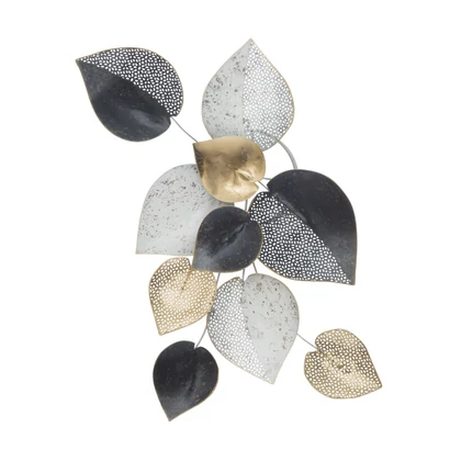 Modern leveles fali dekoráció fémből -b- fekete/ezüst/rézs 62,5x5,5x40 cm