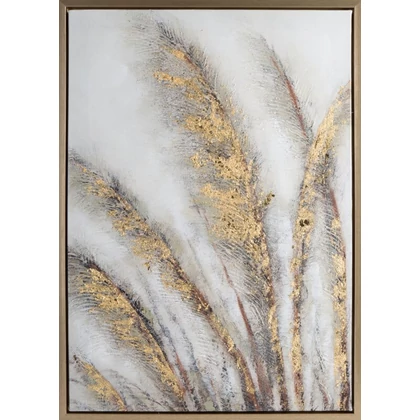 Növényi motívumot ábrázoló kézzel festett falikép 635 Szürke 50x70x3 cm - 8 cm