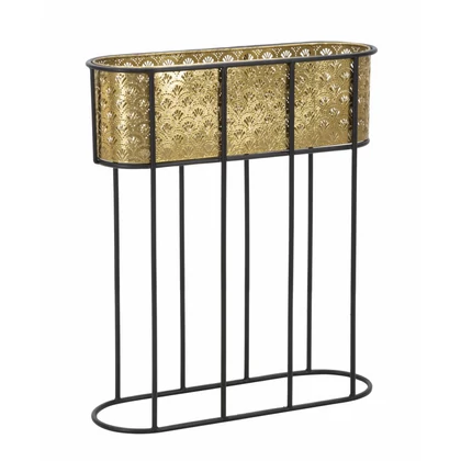 Ovális virágtartó állvány art deco stílusban arany/fekete 60x20x70 cm