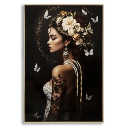 Perzsa elegáns női falikép vászonra nyomtattva lakkozott kerettel -B- 62X3,5X92 cm
