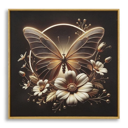 Pillangó virágokkal LED fénnyel falikép lakkozott vászonra nyomtattva kerettel 50X4X50 cm