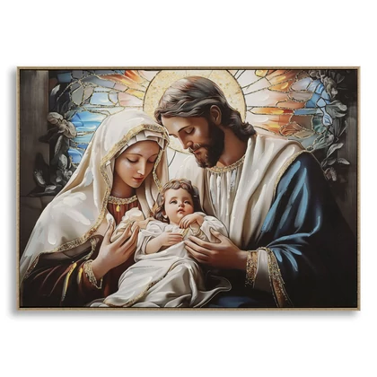 Szent család falikép lakkozott vászonra nyomtattva kerettel 102X4X72 cm