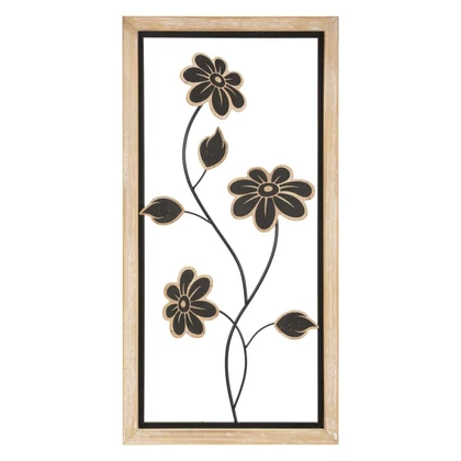 Téglalap alakú fali dekoráció virágokkal -b- barna/fekete 30x2,5x60 cm