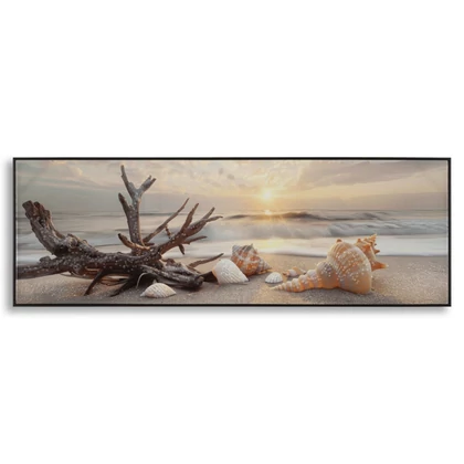 Tengerparti naplemente falikép vászonra nyomtattva lakkozott kerettel -B- 152X4X52 cm