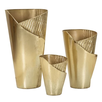 Tris váza fémből 3 db-os szett arany 39x42x75-32x32x55-25x25x35 cm