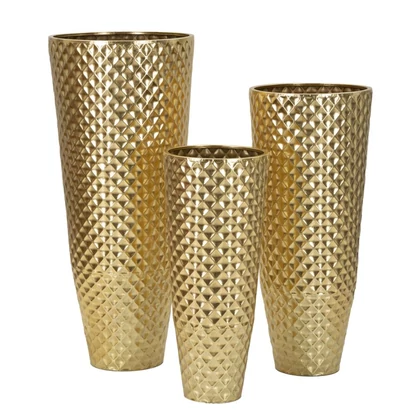 Tris váza fémből 3 db-os szett arany ø 48x110-40x93-33x77 cm