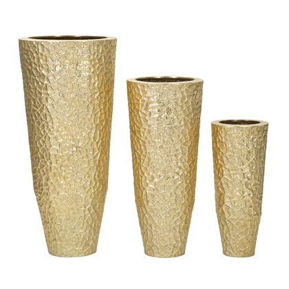 Tris váza fémből 3 db-os szett arany ø 50,8x114,9-40x92,7-29,8x70,5 cm