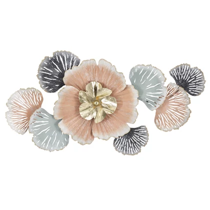 Virág ginko levelekkel fali dekoráció antracit/arany/barna 93x7,5x53 cm