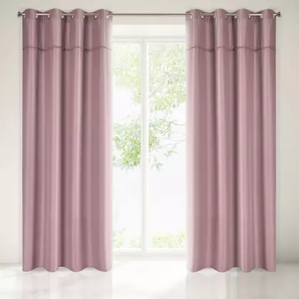 Defne pomponos sötétítő függöny Sötét rózsaszín 135x260 cm