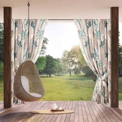 Garden mintás vízálló kerti függöny elkötővel Bézs/zöld 155x200 cm