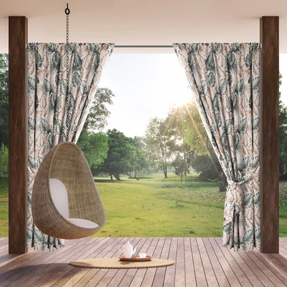 Garden monstera levélmintás vízálló kerti függöny elkötővel Bézs/zöld 155x200 cm