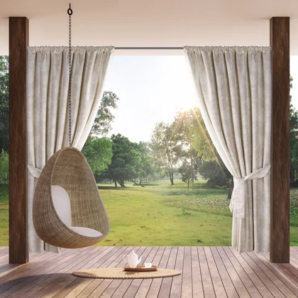 Garden rózsa mintás vízálló kerti függöny elkötővel Púder/krémszín 155x200 cm