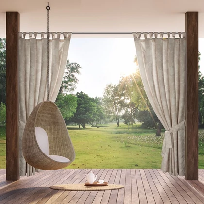 Garden rózsa mintás vízálló kerti függöny elkötővel Púder/krémszín 155x220 cm