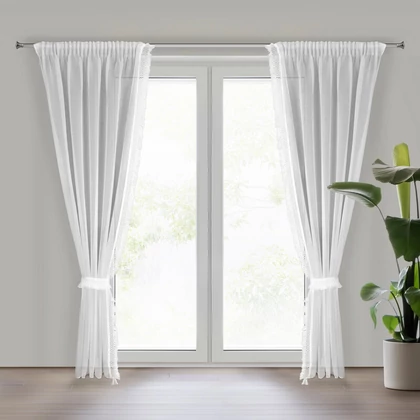Kira 2db fehér függöny rojtos díszítéssel és elkötővel Fehér 140x270 cm 2db