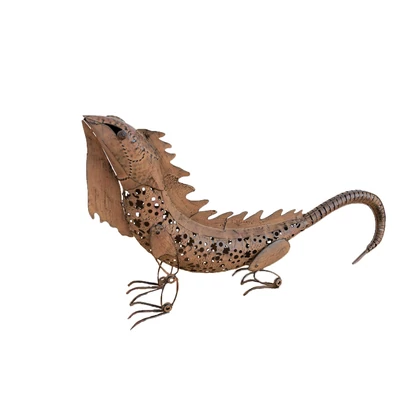 IGUANA - Antik hatású fém iguana figura 0,8x 0,27x h.0,56 m barna