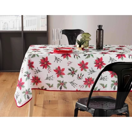 Amarilla karácsonyi asztalterítő mikulásvirágos szennytaszító 150x300 cm