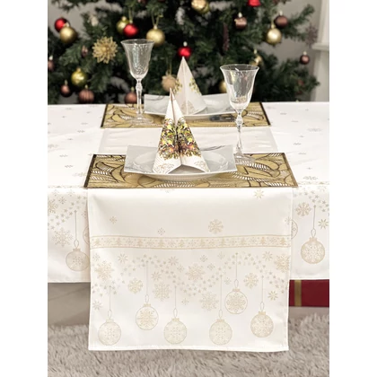 Arany lurex asztali futó gömb mintás 37x100 cm