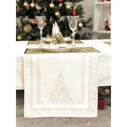 Arany lurex asztali futó karácsonyfa mintás 44x140 cm