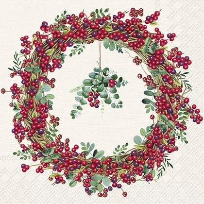 Berry wreath bogyós ünnepi szalvéta 3 rétegű 20 db/csomag