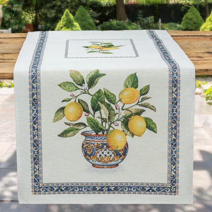 Citromos gobelin asztali futó mediterrán kék 44x140 cm