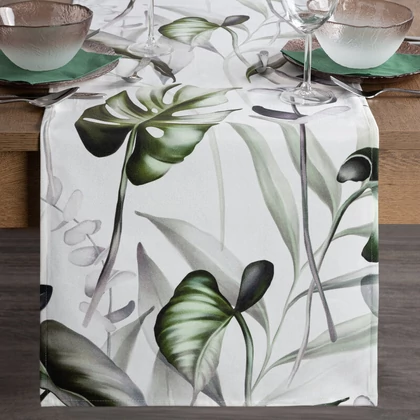 Ellen bársony asztalterítő monstera Fehér 40x140 cm