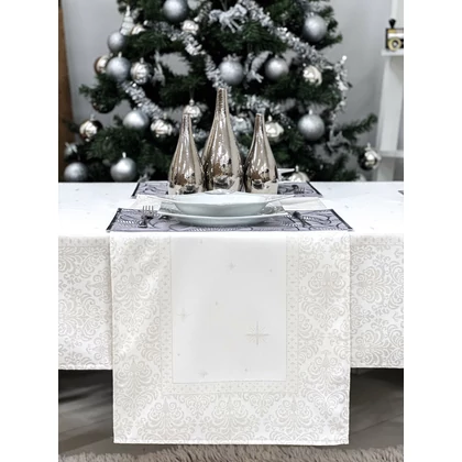 Ezüst lurex asztali futó barokk mintás 37x100 cm
