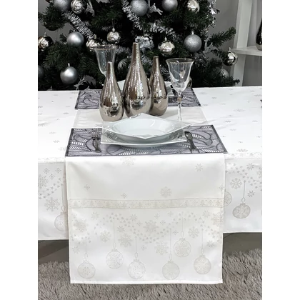 Ezüst lurex asztali futó gömb mintás 44x140 cm