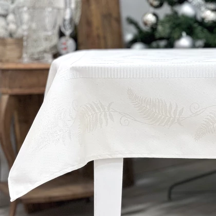 Ezüst lurex asztalterítő páfrány mintás 96x100 cm