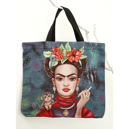 Frida Kahlo kismajmos bevásárló táska ezüst lurex 43x40 cm