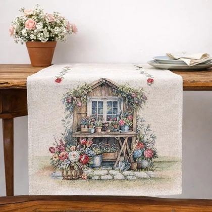 Garden house kerti házikós gobelin asztali futó 37x100 cm
