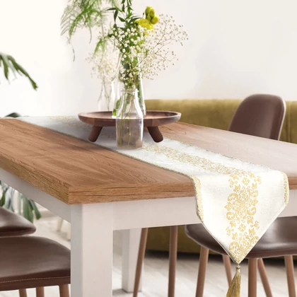 Majorka elegáns asztali futó bojttal Fehér 30x180 cm