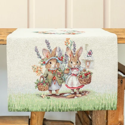 Nyuszi pár a zöld fűben gobelin asztali futó 44x140 cm