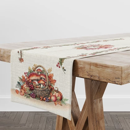 Őszi kosaras gombás gobelin asztali futó 37x100 cm