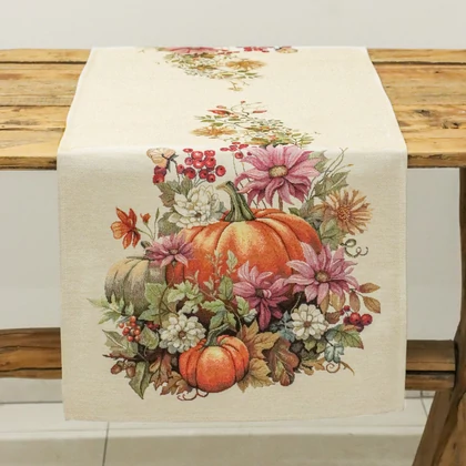 Őszi tökös virágos gobelin asztali futó 44x140 cm