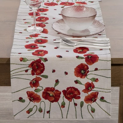 Pipacsos gobelin asztalterítő Natúr 40x100 cm - 5 cm
