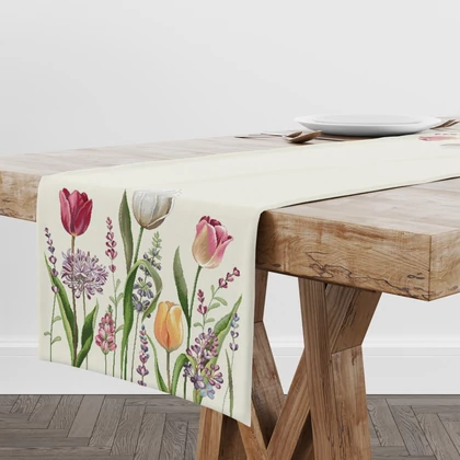 Tavaszi tulipánmező gobelin asztali futó 44x140 cm