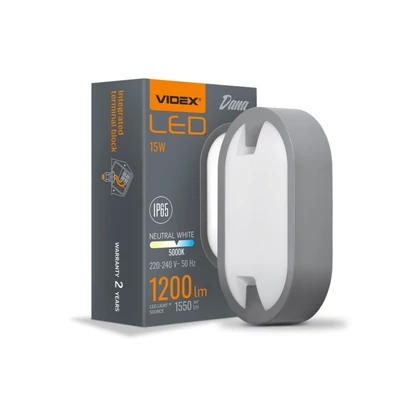 Videx Dana 15 W-os 215x127 mm ovális natúr fehér antracit színű mennyezeti lámpa IP65-ös védettségű