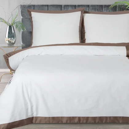 Reina25 pamut-szatén ágyneműhuzat kontrasztos szegéllyel Fehér/kávé 160x200 cm - 70x80 cm 2db