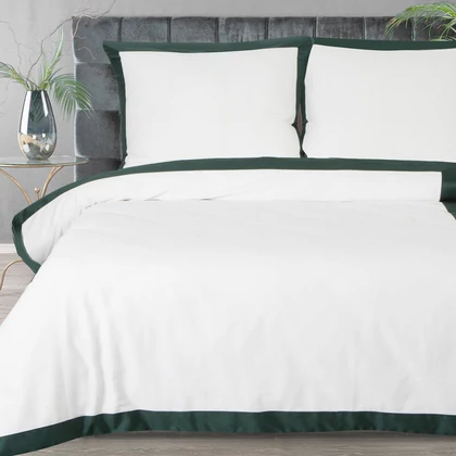 Reina25 pamut-szatén ágyneműhuzat kontrasztos szegéllyel Fehér/zöld 160x200 cm - 70x80 cm 2db