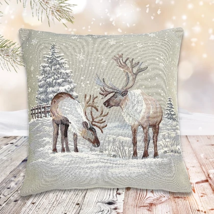 Alpesi csendélet párnahuzat 2 rénszarvasos ezüst lurex 45x45 cm