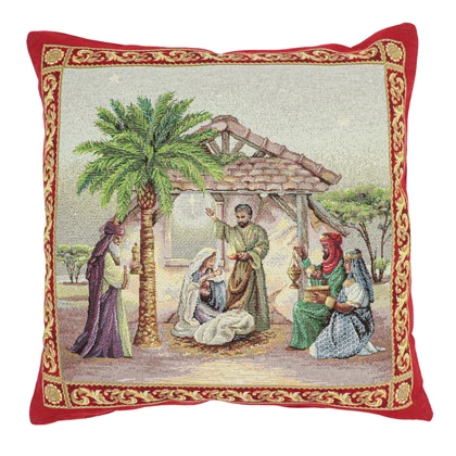 Betlehemi piros szélű párnahuzat arany lurex 45x45 cm