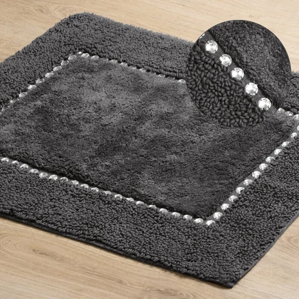 Chic pamut fürdőszobaszőnyeg kristályokkal Acélszürke 60x90 cm