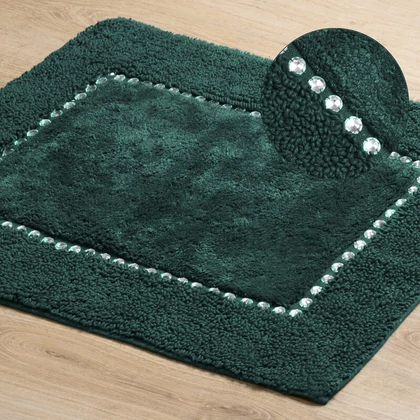 Chic pamut fürdőszobaszőnyeg kristályokkal Sötétzöld 50x70 cm