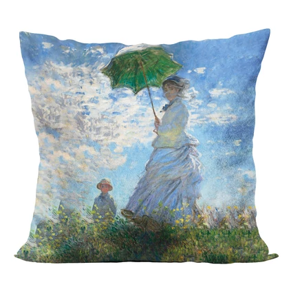 Claude Monet Nő napernyővel bársony díszpárna 40x40 cm