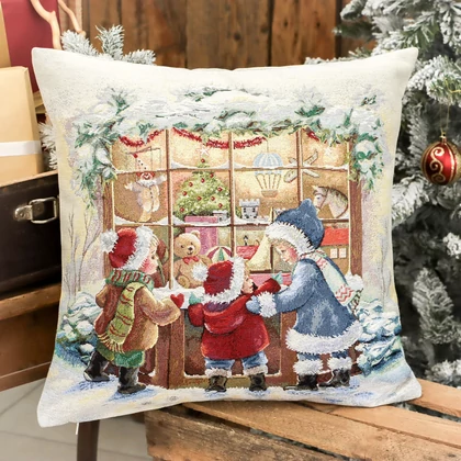 Gyerekek a kirakatnál párnahuzat lurex nélkül 45x45 cm