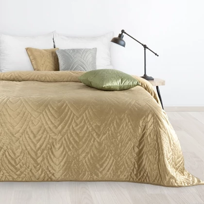 Luiz6 bársony ágytakaró fényes márvány hatású mintával Bézs 170x210 cm