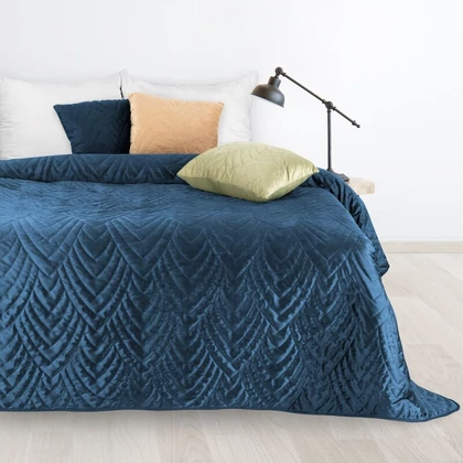 Luiz6 bársony ágytakaró fényes márvány hatású mintával Gránátkék 170x210 cm